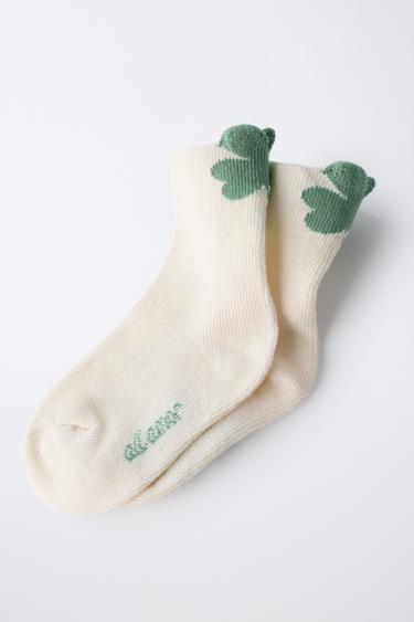 CHAUSSETTES LONGUES TRÈFLE - Écru / Vert de Zara - Image 3