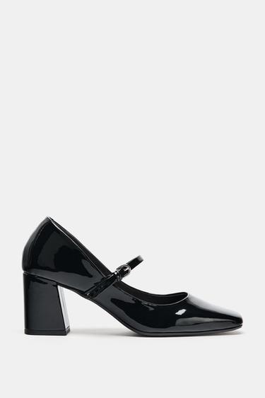 FAUX-PATENT MARY JANES WITH BLOCK HEEL - Black by Zara - Image 0
