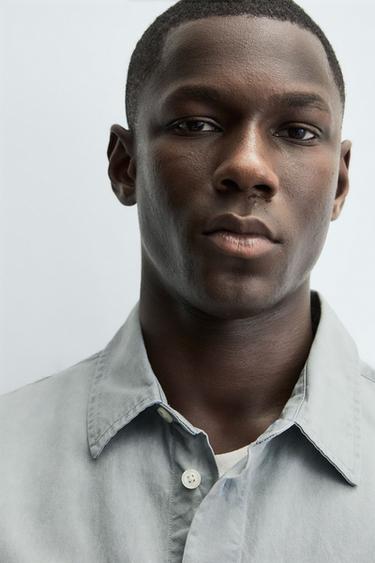 Zara WASHED TWILL TEXTURED SHIRT - Grayish