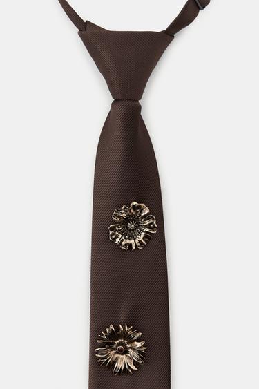 CRAVATE UNIE FERMOIRS PAPILLON FLEUR - Marron de Zara - Image 1