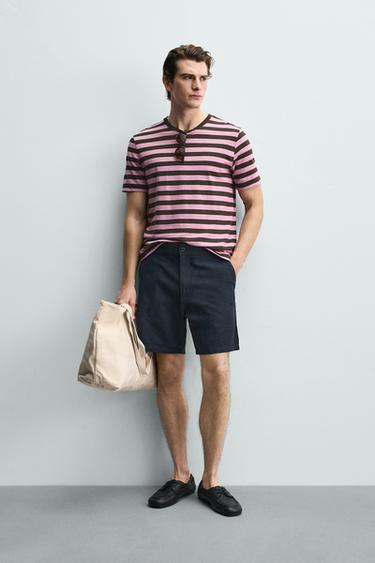 REGULAR FIT TEXTURED BERMUDA SHORTS - Navy blue by Zara