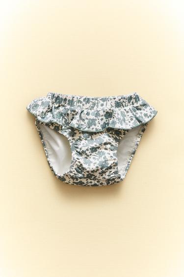 CHILDREN'S TROPICAL FLORAL RUFFLED BEACH BIKINI BOTTOMS - Ecru / Green by Zara - Image 5