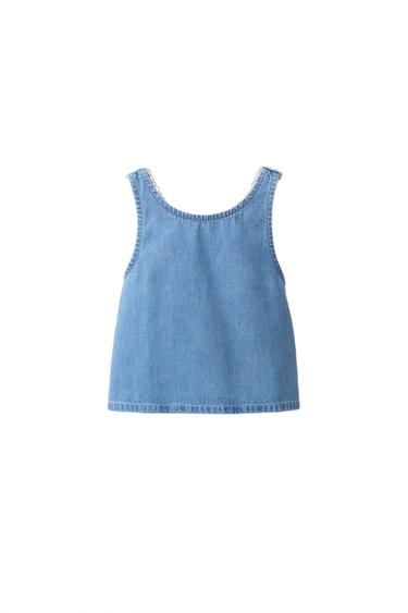 TOP DENIM PUNTO CROCHET - Azul de Zara