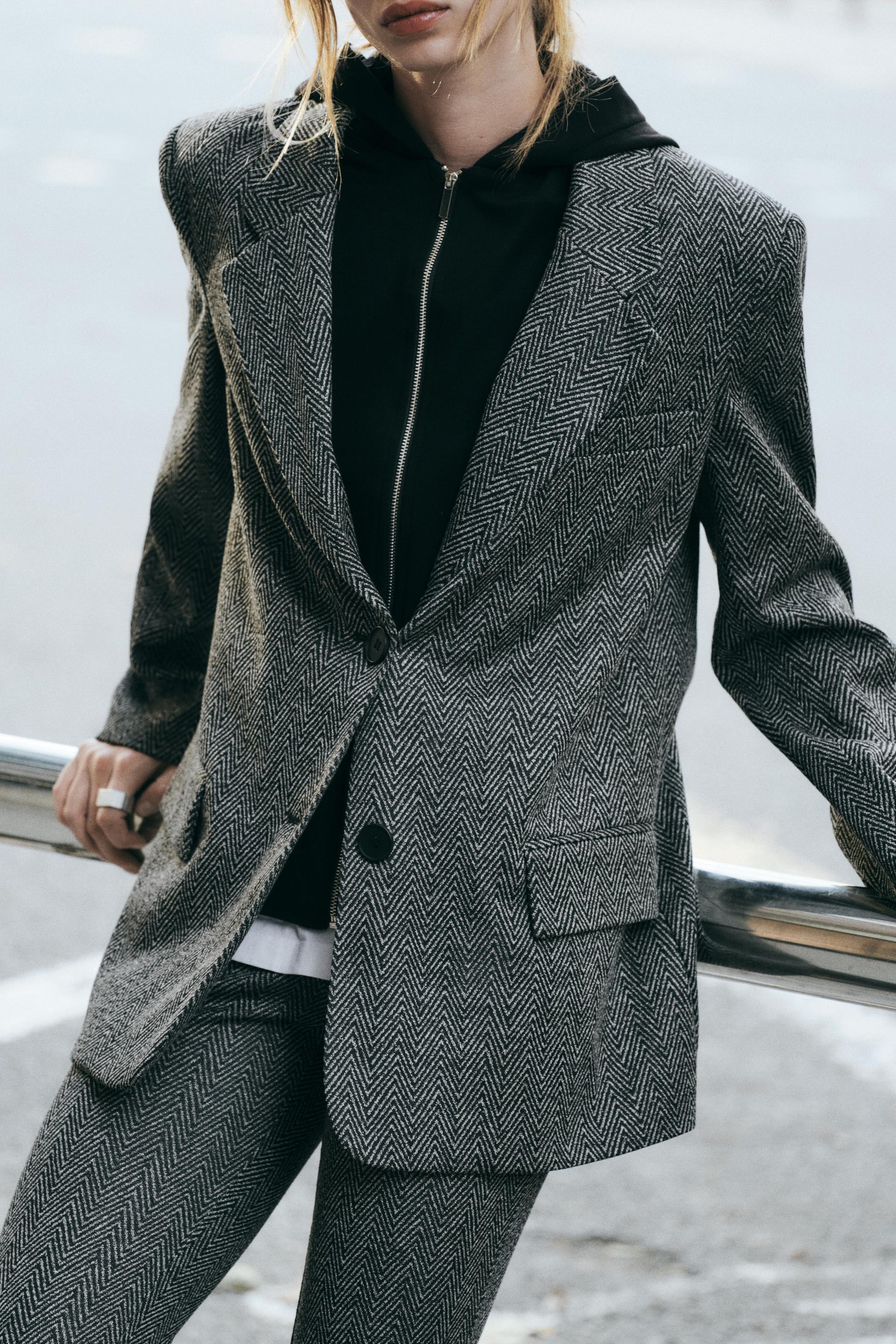 COMBINATION HOODIE HERRINGBONE BLAZER - Gray marl | ZARA United States