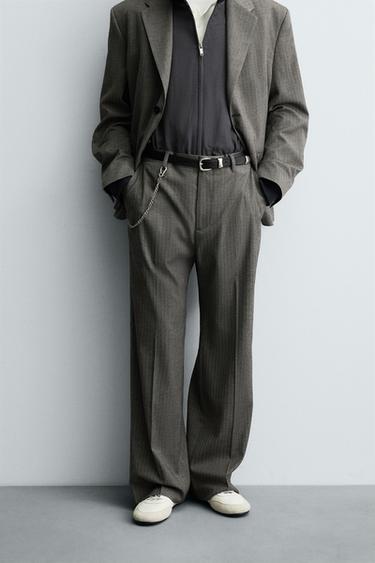 HERRINGBONE FLARE FIT TROUSERS - camel by Zara - Image 1