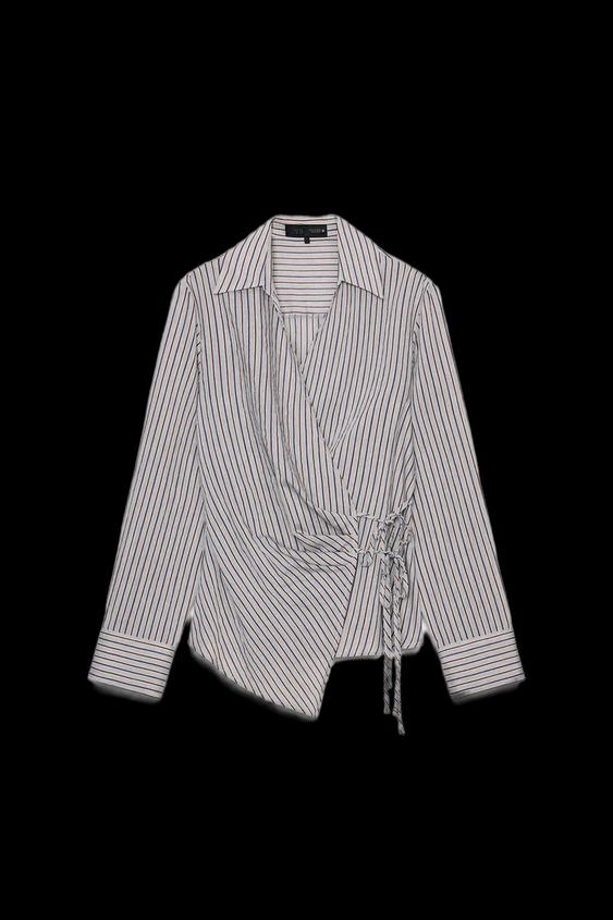 CHEMISE CACHE-CŒUR À RAYURES AVEC NŒUD