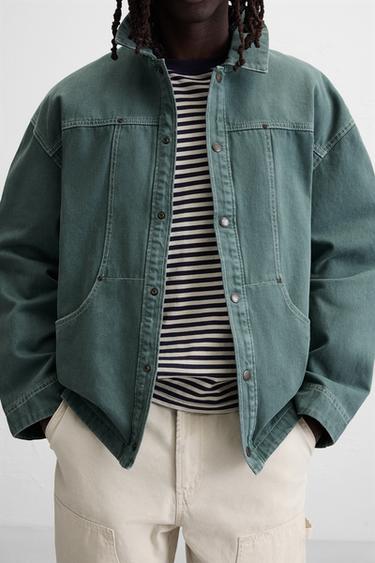 WASHED JACKET WITH CONTRAST TOPSTITCHING - Green by Zara - Image 4