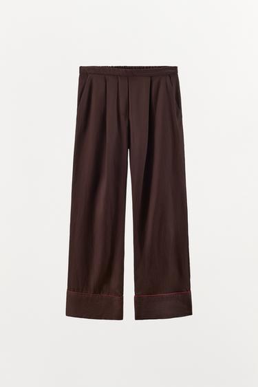 CONTRAST STRIPE PYJAMA TROUSERS - Brown by Zara