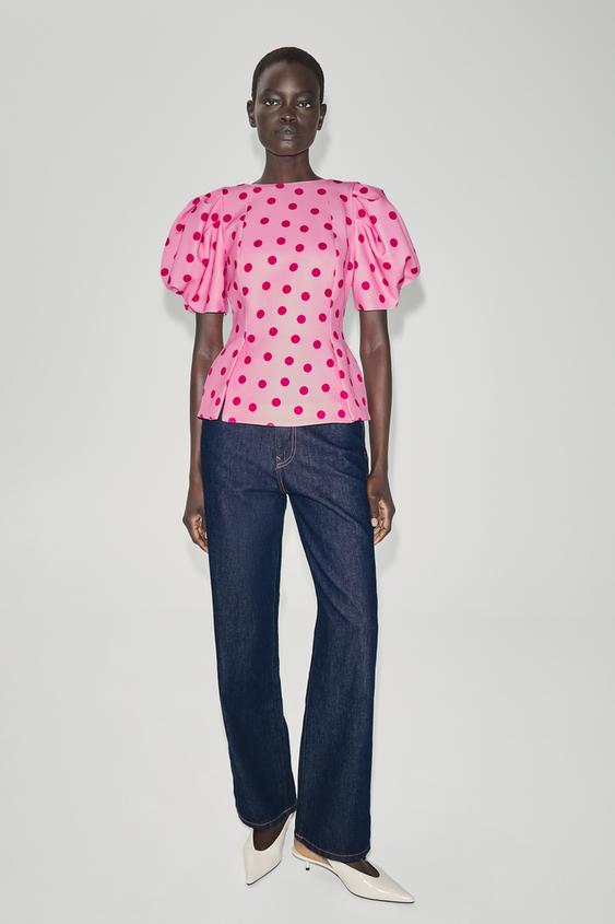 TOP LUNARES MANGA ABULLONADA - Rosas de Zara - Imagen 0