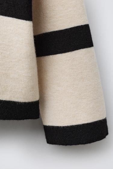 STRIPED KNITTED POLO SHIRT WITH HEART DETAIL - Ecru / Black by Zara - Image 3