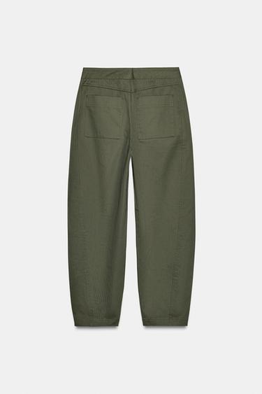HERRINGBONE BARREL TROUSERS - Khaki by Zara - Image 5