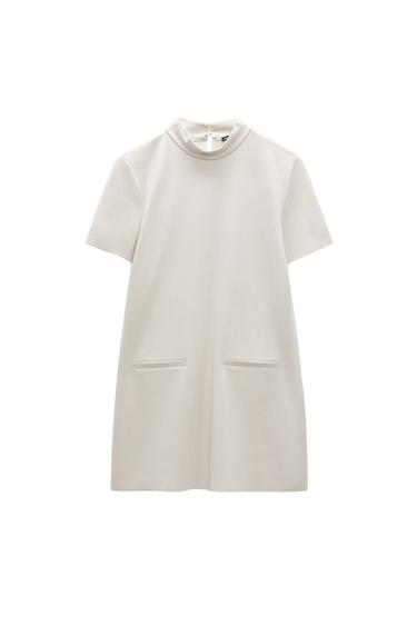 MOCK NECK FAUX SUEDE DRESS