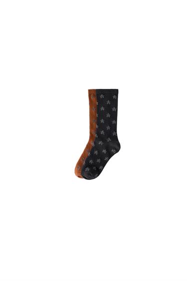 Zara TWO-PACK OF LONG GLITTER STAR SOCKS - Black