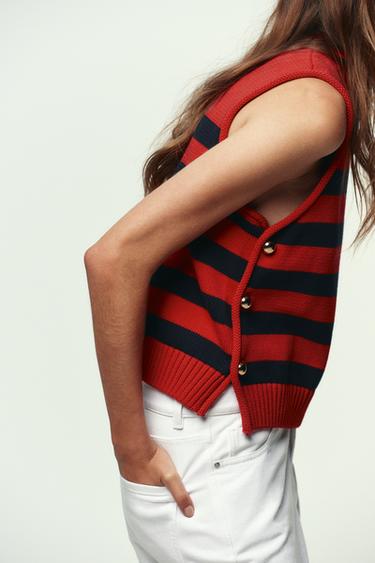 SIDE BUTTON KNIT WAISTCOAT TOP - striped by Zara - Image 1