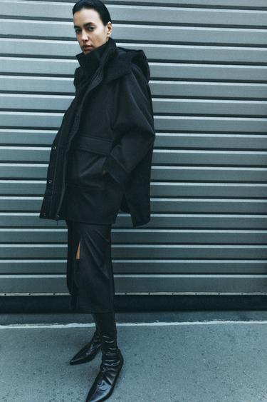 ПАРКА С ДЕТАЛЬЮ ИЗ СМЕСОВОЙ ШЕРСТИ — ZW COLLECTION — ЧЕРНЫЙ от Zara — изображение 0