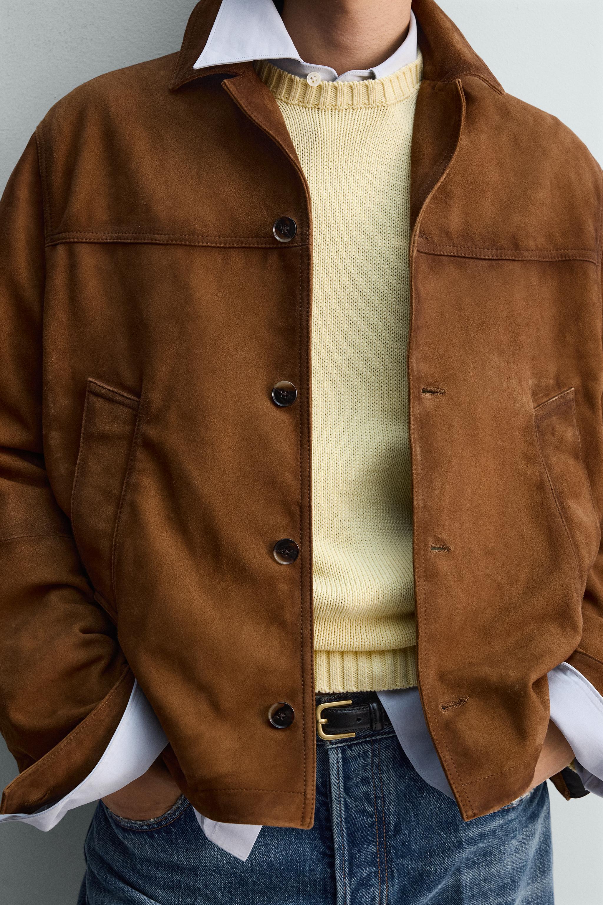 BLOUSON RELAXED EN CUIR ET DAIM