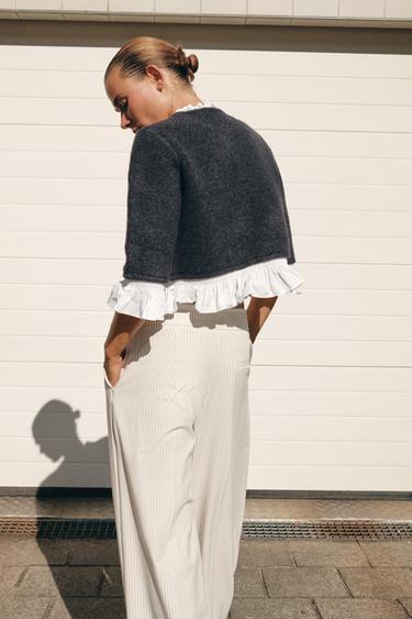 VESTE EN MAILLE BIMATIÈRE POPELINE - Gris foncé de Zara - Image 3