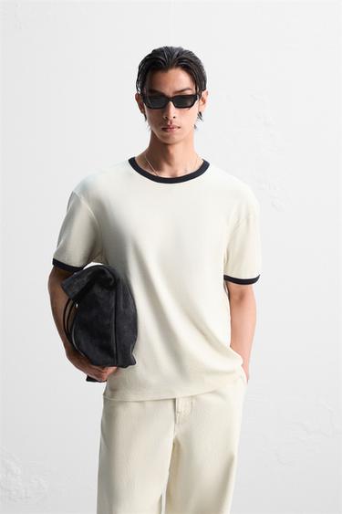BASIC CONTRAST RIB T-SHIRT - Oyster-white by Zara