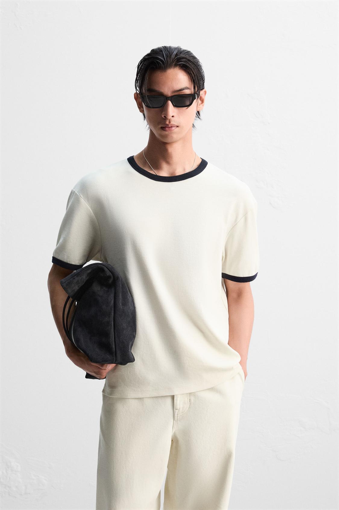 BASIC CONTRAST RIBBED T-SHIRT