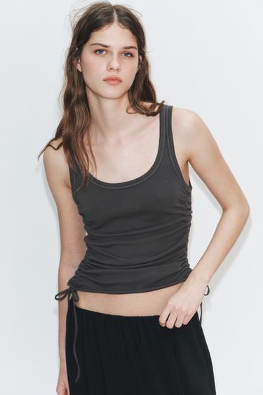 Zara SIDE RUCHED TOP - Charcoal gray