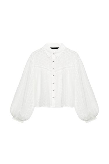 Zara 浪漫風鏤空刺繡罩衫 - 白色