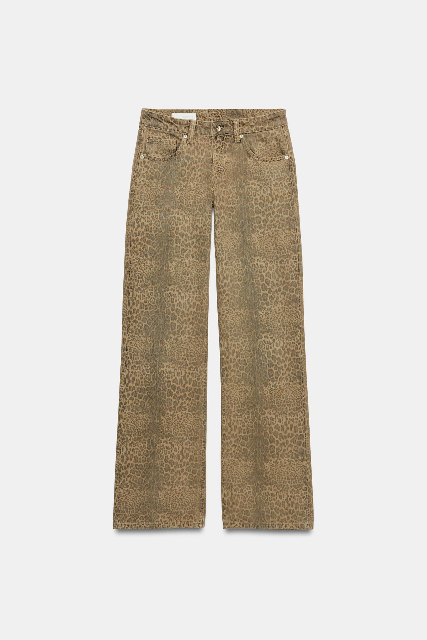 Женские джинсы Zara Trf Animal Print Low-Rise Wide-Leg, цвет: Леопардовый — фото 7