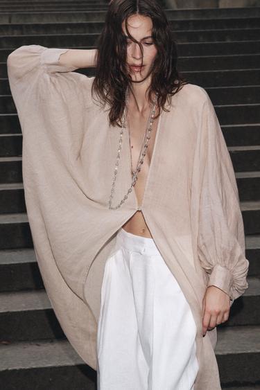 TOP LONG EN RAMIE ZW COLLECTION - rose poudré de Zara - Image 6