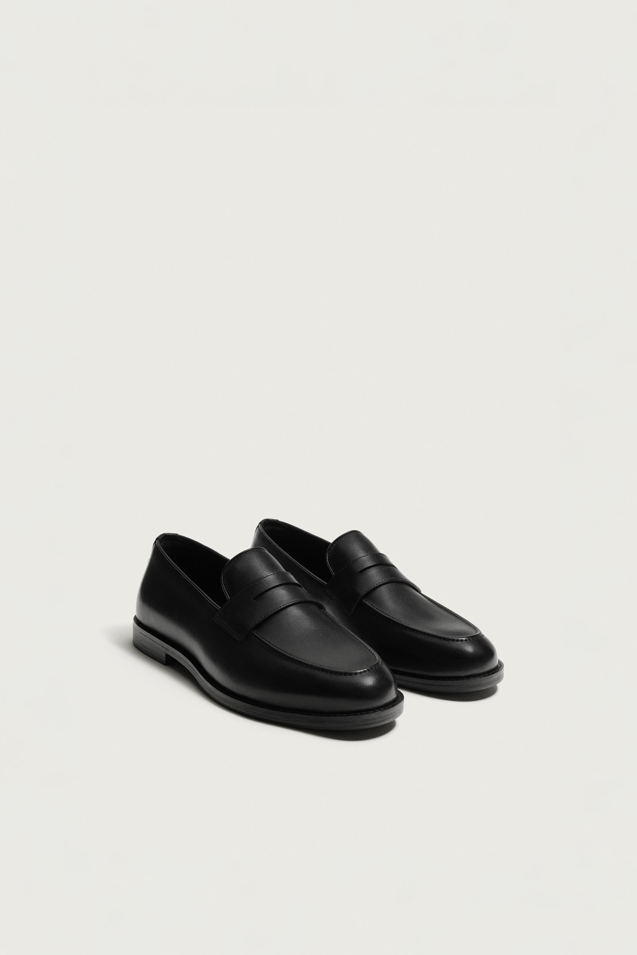 LEATHER PENNY LOAFERS — Black