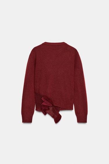 FLORAL TEXTURED KNIT JUMPER - Burgundy by Zara - Image 7