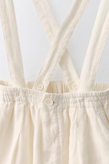 Zara 6-10 YEARS/ 100% LINEN DETACHABLE SUSPENDER SHORTS LIMITED EDITION - Ecru