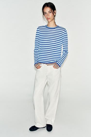 STRIPED KNIT JUMPER - Mid-blue by Zara