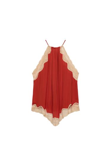 ZW COLLECTION LACE HALTER TOP - dark russet by Zara