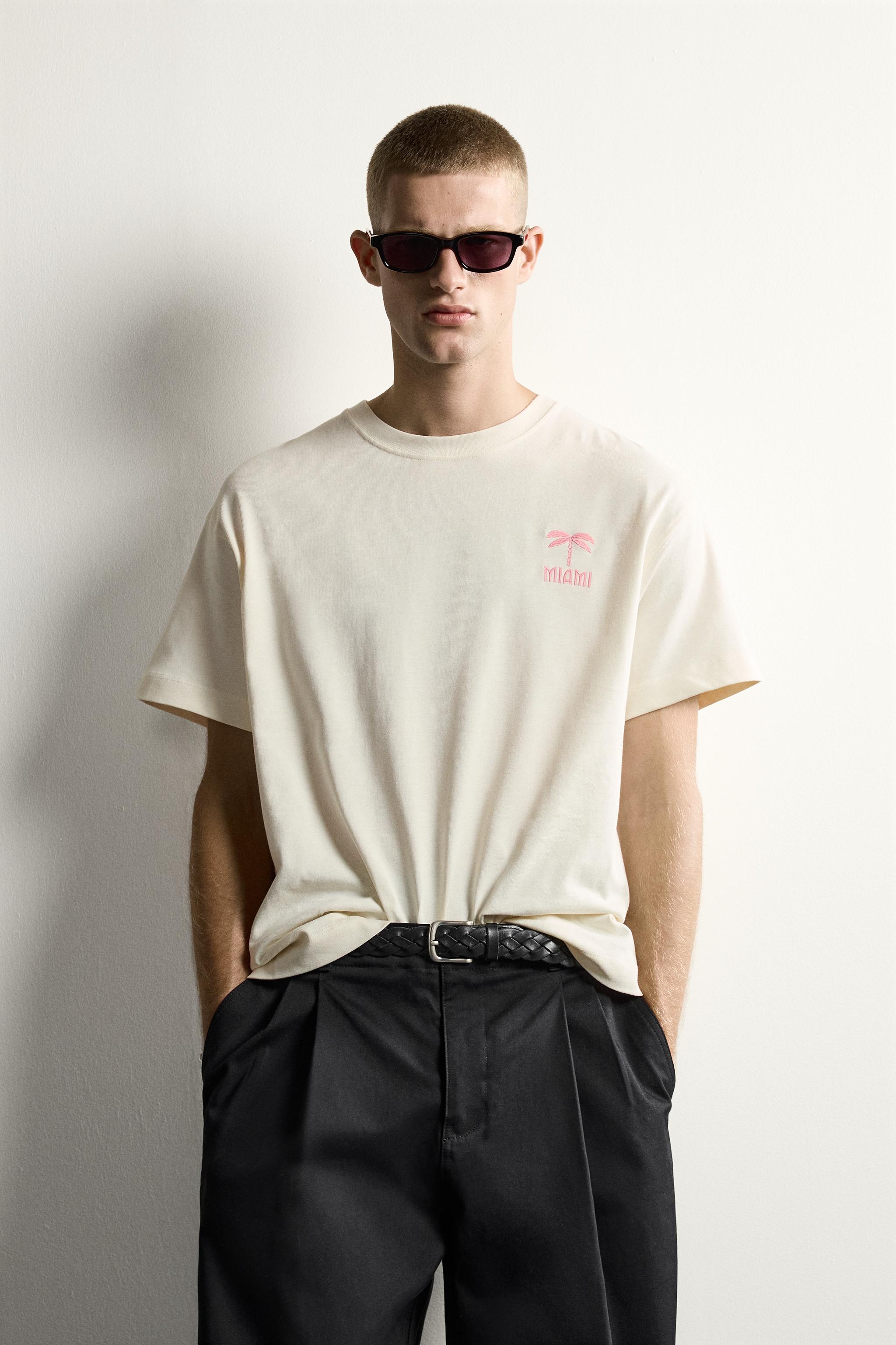 Мужские футболки Zara MIAMI PATCH RELAXED FIT T-SHIRT — фото 2