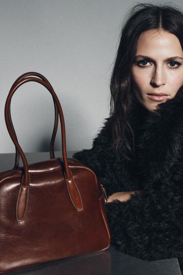 LEATHER BOWLING BAG - Dark tan by Zara - Image 1