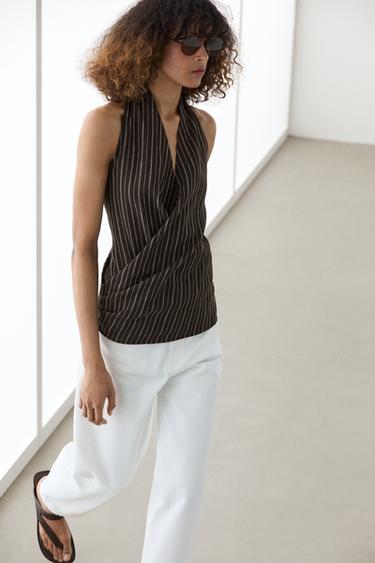 Zara Halter top with stripe detail - Black
