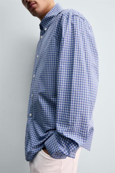 REGULAR FIT CHECK SHIRT - Blue by Zara - Image 5