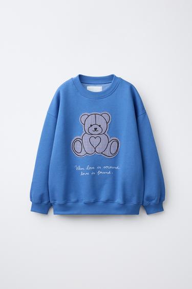 CHECKED BEAR PATCH SWEATSHIRT - Bluish by Zara