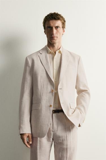 100% LINEN SUIT BLAZER - Sand by Zara