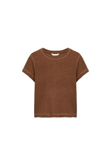 SHORT SLEEVE RUSTIC T-SHIRT - Burnt orange by Zara