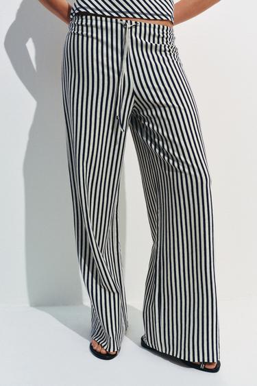 STRIPED LINEN BLEND TROUSERS - Ecru / Navy by Zara