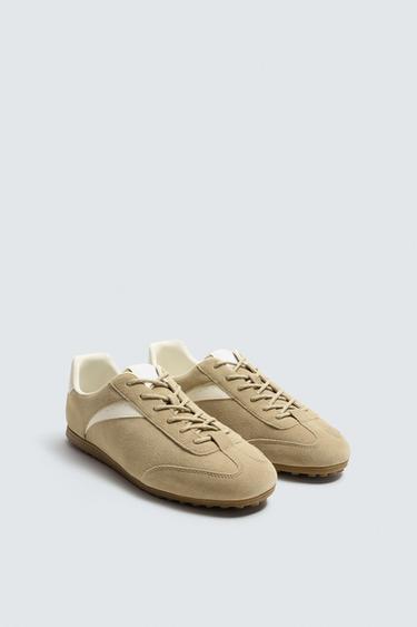 Zara LEATHER SNEAKERS - Sandy Brown