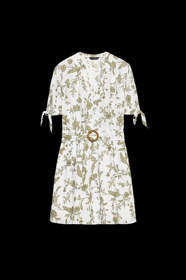 PRINTED MINI DRESS WITH CUTWORK EMBROIDERY - ecru/khaki by Zara - Image 0