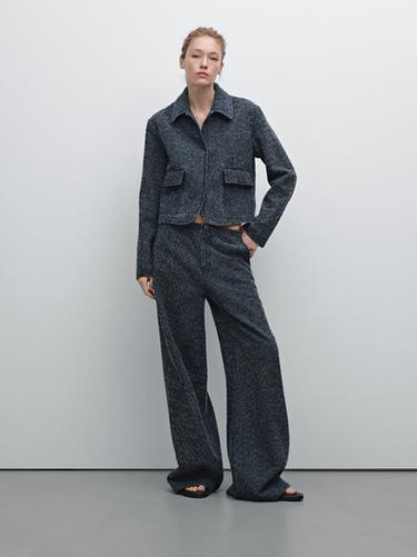 Zara Short textured denim jacket - Mid-blue - Image 0