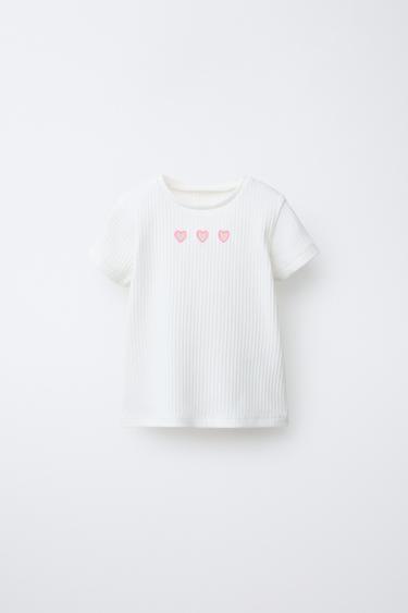 CAMISETA RIB CORAZONES CUT OUT - Blanco roto de Zara