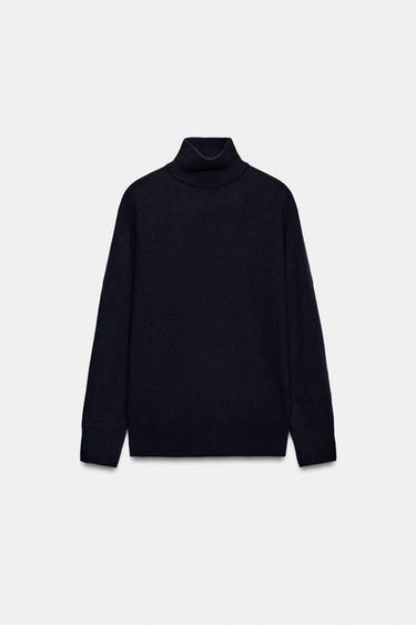 WOOL HIGH NECK JUMPER - Navy blue by Zara
