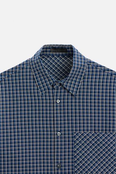 CHEMISE À CARREAUX - Bleu de Zara - Image 7