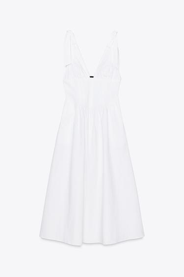 VESTIDO MIDI POPELÍN LAZADAS - Blanco de Zara