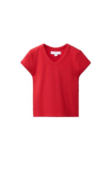 RIBBED V-NECK T-SHIRT - Red by Zara