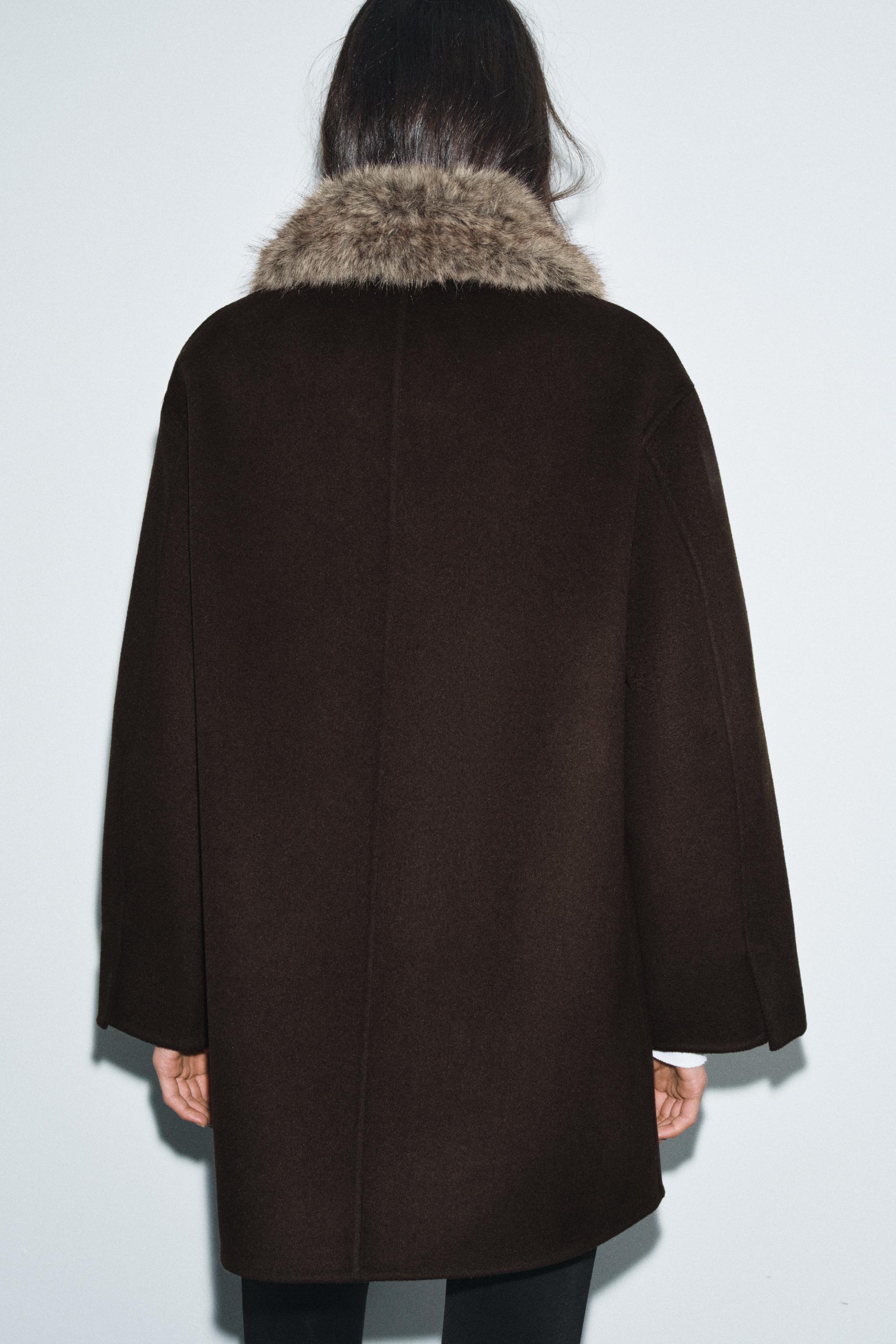 WOOL COAT WITH FAUX FUR COLLAR ZW COLLECTION - Brown | ZARA Australia