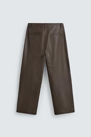 BALLOON FIT LEATHER TROUSERS - Brown by Zara - Image 6